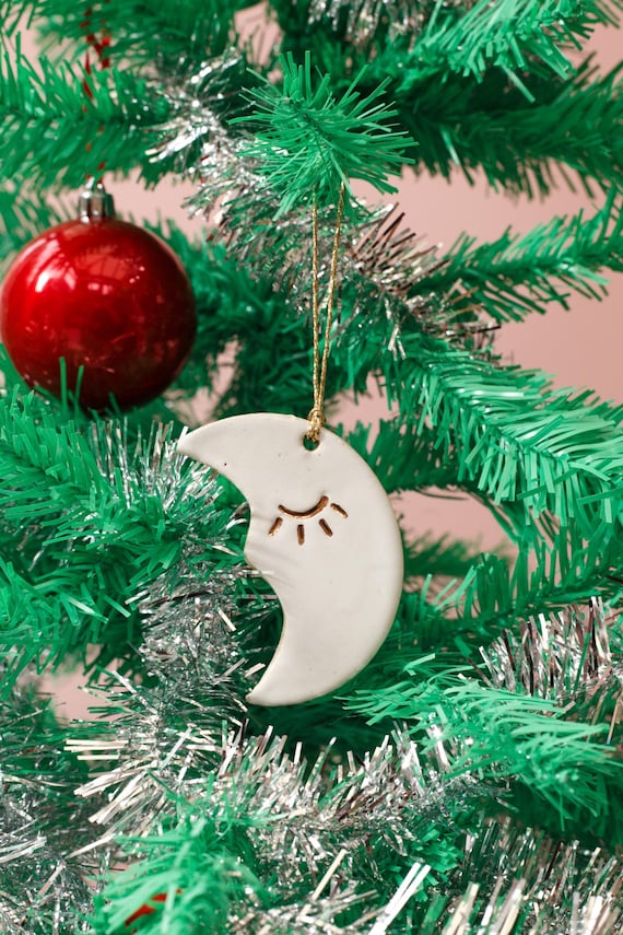 Ceramic Hanging Moon Decoration - Gold Lustre Eye with White Glaze