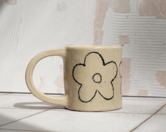 Espresso Mug with Floral Pencil Drawing