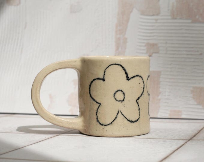 Espresso Mug with Floral Pencil Drawing