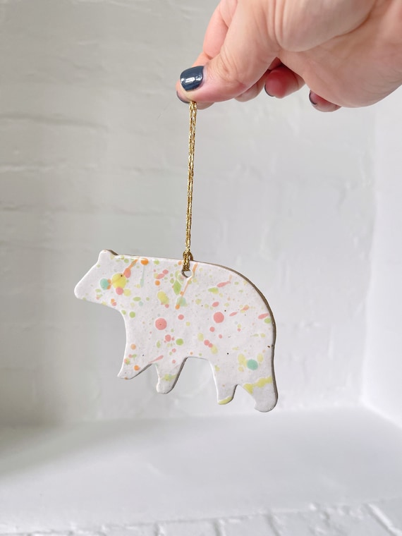 Ceramic Christmas Ornament - Colourful Speckled Polar Bear