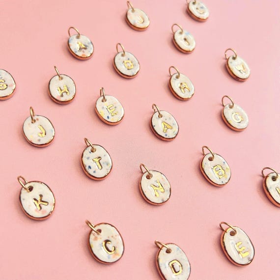 Handmade Porcelain Pendant Initial - Alphabet Letter - Genuine Gold Lustre  (pendant only)