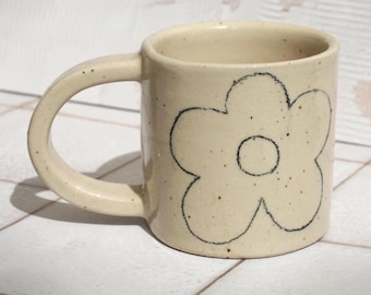 Mug with Pencil Drawing and Floral Pattern