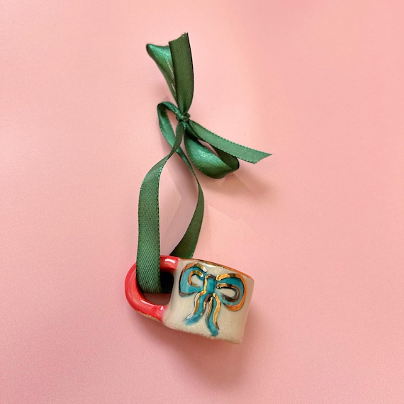 Hand-Painted Mini ceramic mug Ornament with Gold Lustre