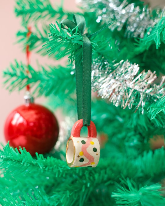 Hand-Painted Mini ceramic mug Ornament with Gold Lustre