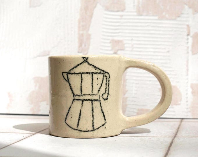 Espresso Mug with Hand drawn coffee pot
