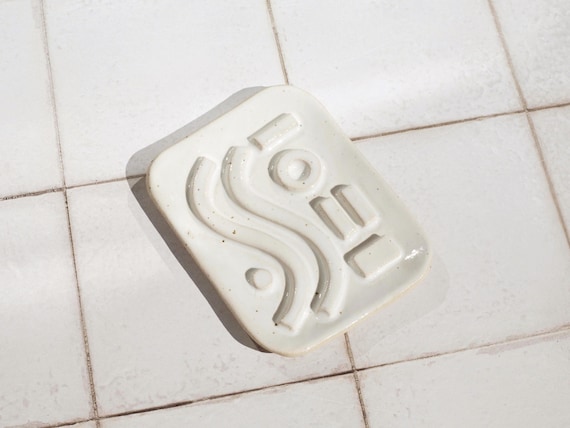 Handmade Speckled Ceramic Soap Dish: Geometric White Glaze Stoneware