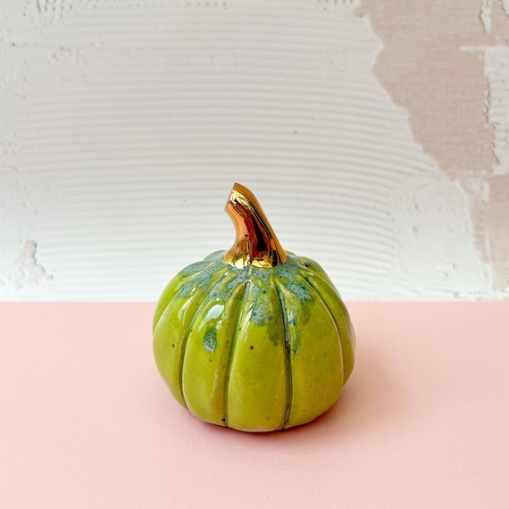Handmade Ceramic Pumpkin with Gold Lustre Stem