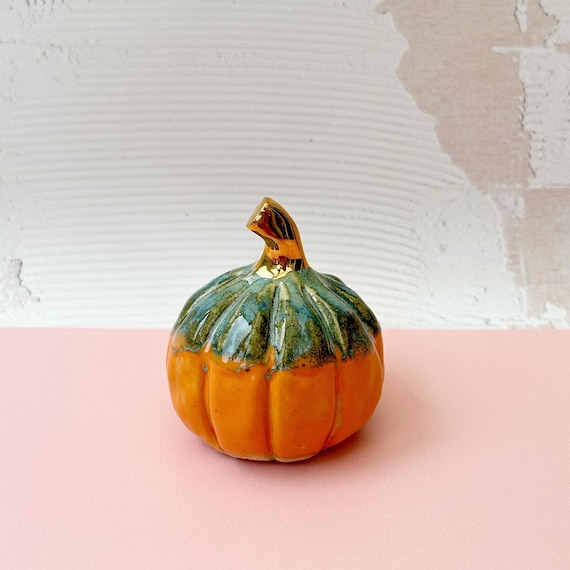 Handmade Ceramic Pumpkin with Gold Lustre Stem