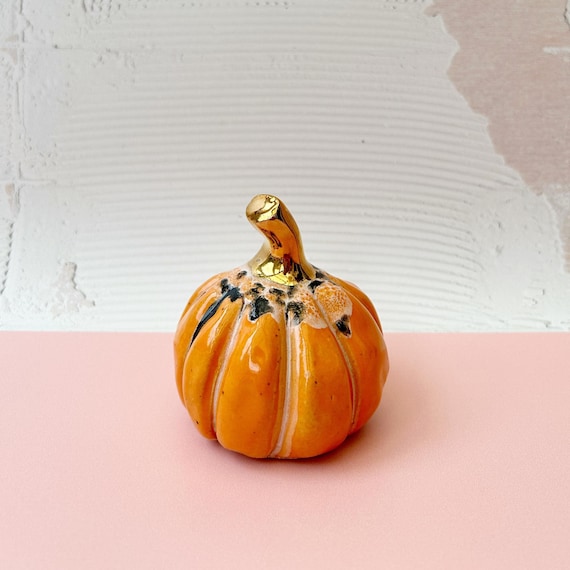 Handmade Ceramic Pumpkin with Gold Lustre Stem