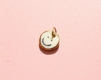 Small Emotional Face Pendant With Gold Lustre –  Ceramic Sad and Happy, double sided Pendant for Necklace