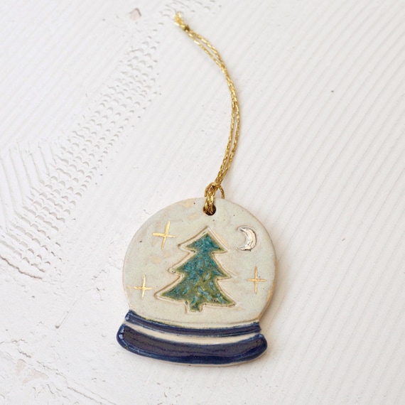 Handmade Ceramic Christmas Tree Snow Globe Ornament: Stoneware Clay Xmas Decor