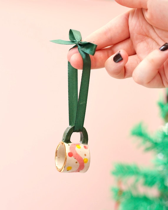 Hand-Painted Mini ceramic mug Ornament with Gold Lustre