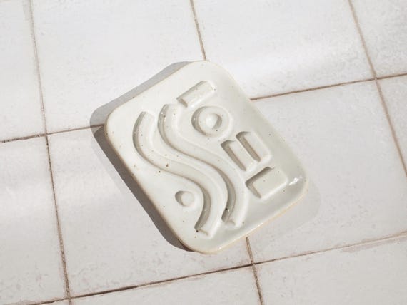 Ceramic speckled Soap Dish with Geometric Pattern