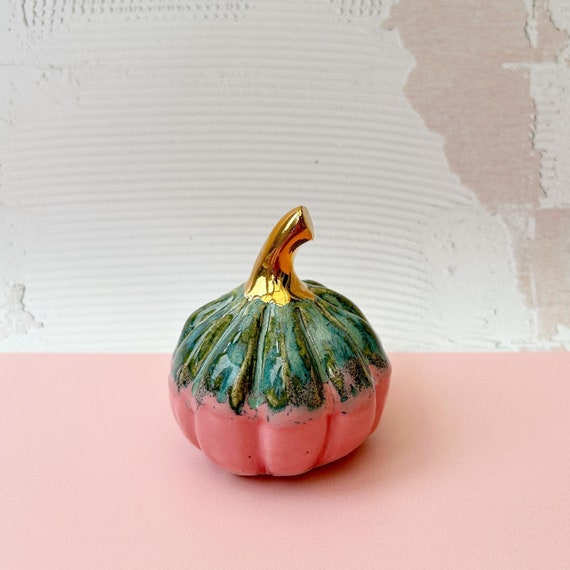 Handmade Ceramic Pumpkin with Gold Lustre Stem