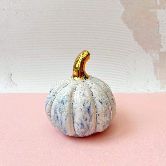 Handmade Ceramic Pumpkin with Gold Lustre Stem