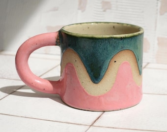 Small Wavy Mug, Pink and White Glazed