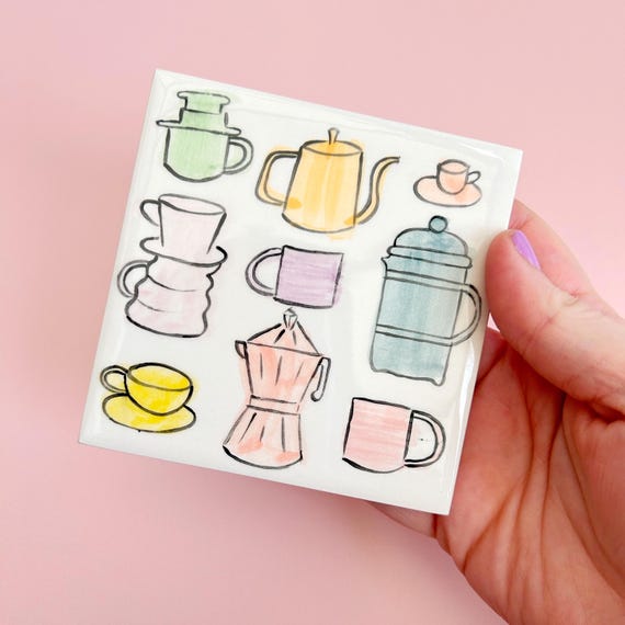 Hand painted tile coasters - choose one ceramic coaster - Floral/coffee/shell/bow/cat designs