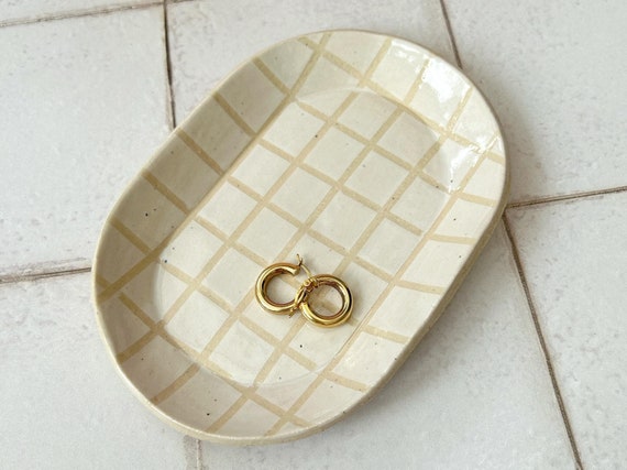 Ceramic white checked glaze stoneware tray - Slab built hand made pottery