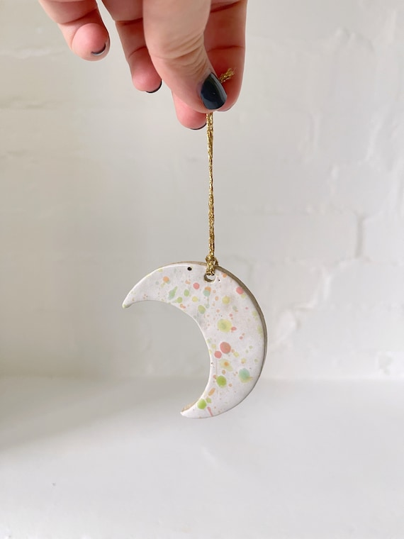 Ceramic Moon Ornament - Colourful Speckled Glaze