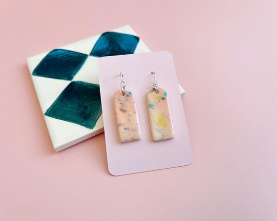 Handmade Ceramic Earrings - Hand-Painted Drop Earrings with Sterling Silver Hooks