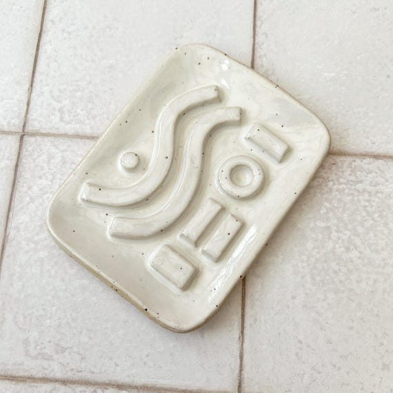 Ceramic speckled Soap Dish with Geometric Pattern