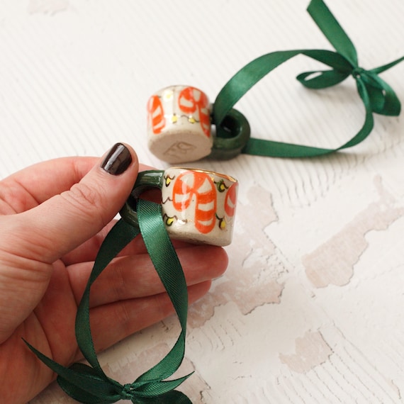 Hand-Painted Mini ceramic mug Ornament with Gold Lustre