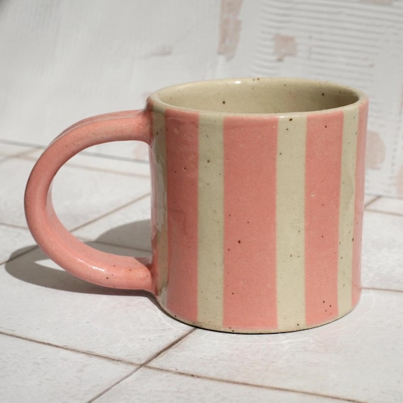 Ceramic Striped Mug with Pink