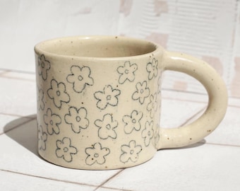 Made to order - Small Mug with floral Pencil Drawing