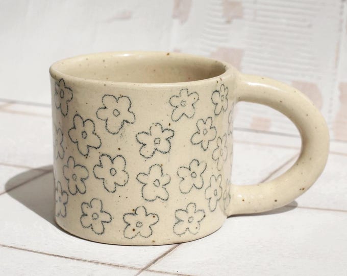 Small Mug with floral Pencil Drawing
