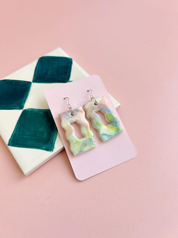 Handmade Ceramic Earrings - Hand-Painted Drop Earrings with Sterling Silver Hooks