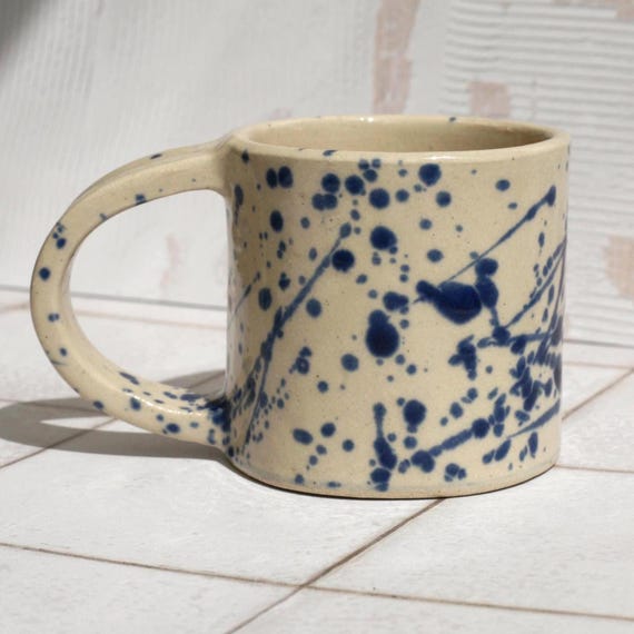 Ceramic mug, splash blue, handmade stoneware pottery