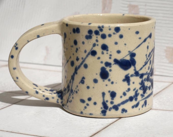 Ceramic mug, splash blue, handmade stoneware pottery