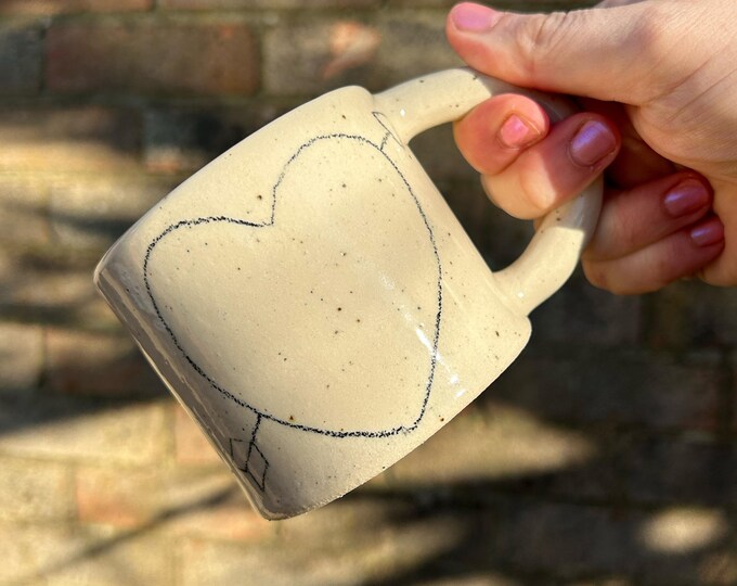 Wonky small mug seconds sale- Handmade Ceramic pencil drawing  - Stoneware Pottery