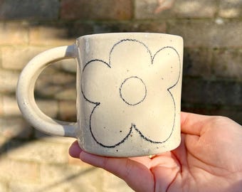 Wonky mug seconds sale- Handmade Ceramic pencil drawing  - Stoneware Pottery