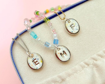 Handmade Porcelain Pendant Initial - Alphabet Letter - Silver colour  (pendant only)