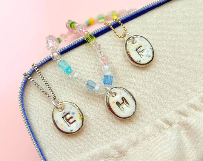 Handmade Porcelain Pendant Initial - Alphabet Letter - Silver colour  (pendant only)
