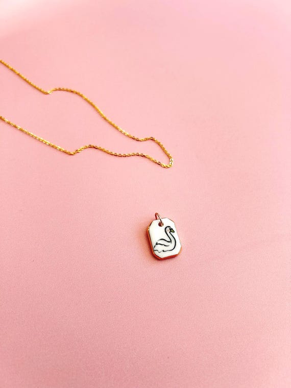 Handmade Ceramic Swan Pendant for Necklace – Gold Lustre Edge