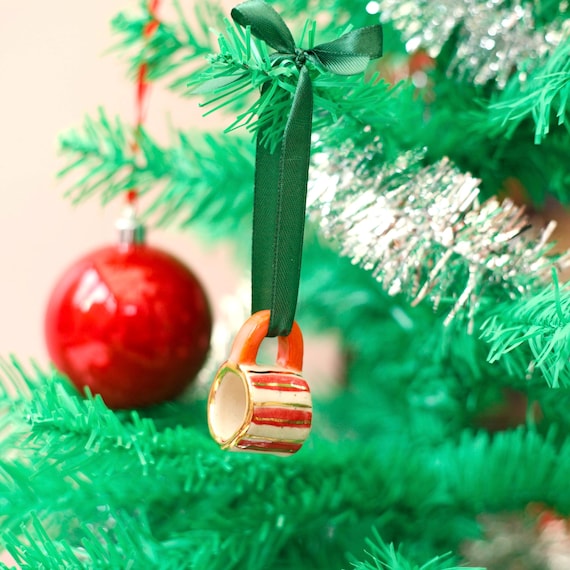 Hand-Painted Mini ceramic mug Ornament with Gold Lustre