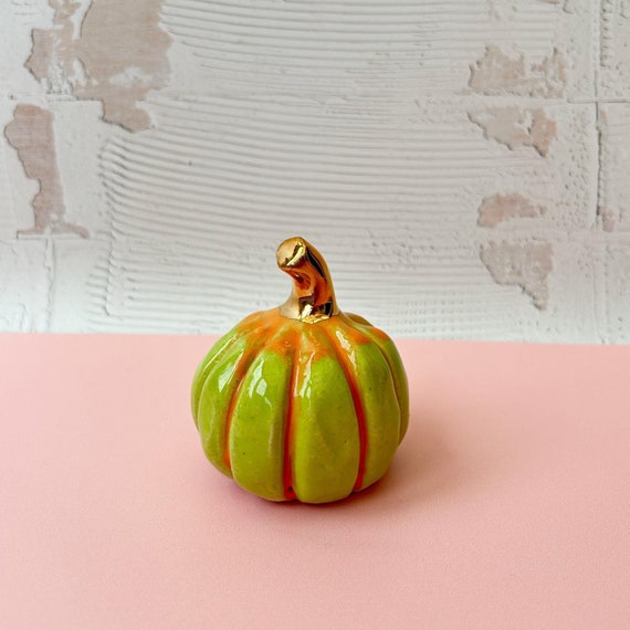 Handmade Ceramic Pumpkin with Gold Lustre Stem