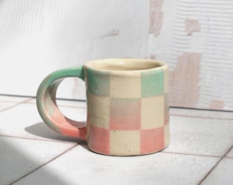 Chequered Blue/PInk Ceramic Espresso Mug