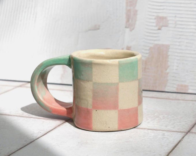 Chequered Blue/PInk Ceramic Espresso Mug