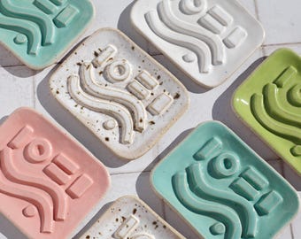 Handmade Speckled Ceramic Soap Dish: Geometric pattern, Stoneware, various glazes