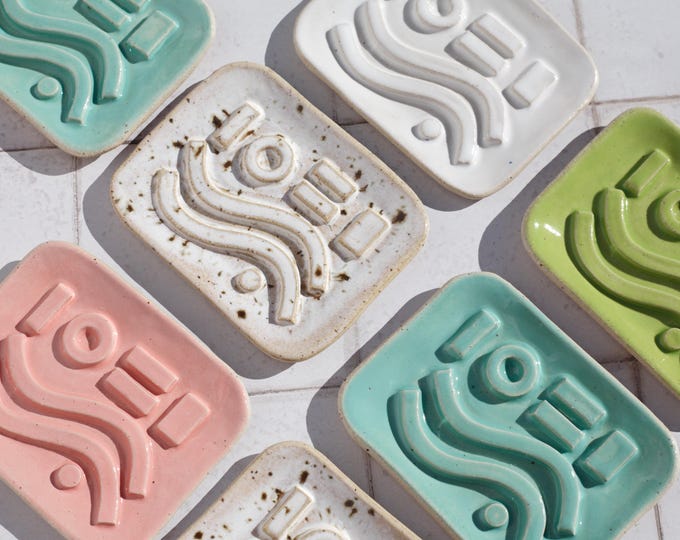 Handmade Speckled Ceramic Soap Dish: Geometric pattern, Stoneware, various glazes