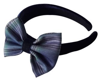 Tartan Schleife Made in London - Marineblaues Stirnband