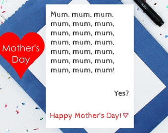 Mum card - funny Mother's Day Card - toddler mum card - mother's day joke card