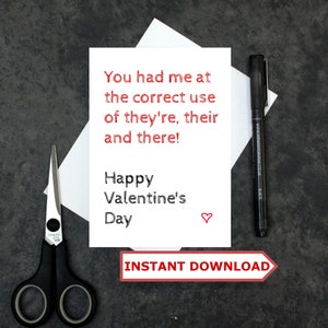 INSTANT DOWNLOAD - Grammar police Valentine's day card - funny Valentine's day card - grammar joke Valentines card - english teacher card