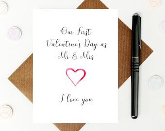 First Valentine's Day as Mr & Mrs card - 1st Valentine's Day card as married couple - sweet couple card - I love you card - wife - husband