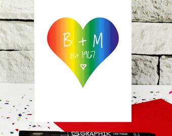 rainbow anniversary card - personalised card - customised love card - custom card - gay couple card - gay pride card - lesbian love card