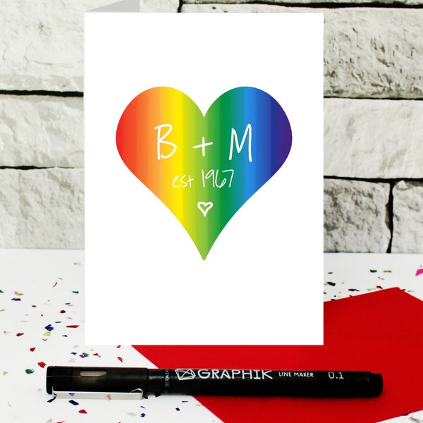 rainbow anniversary card - personalised card - customised love card - custom card - gay couple card - gay pride card - lesbian love card