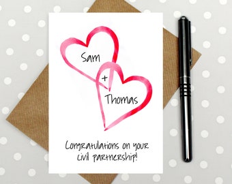 personalised civil partnership card - congratulations card - non wedding card - same sex civil partnership - mixed sex civil partnership